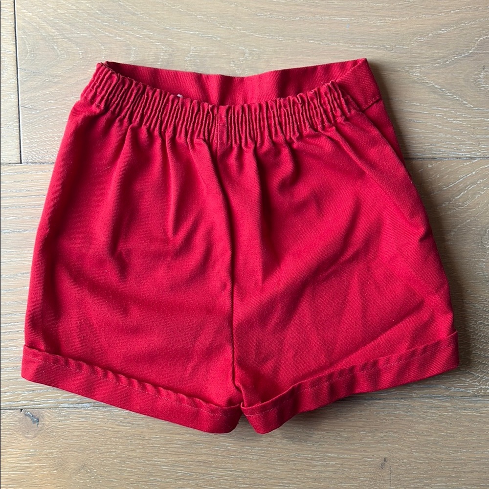 Vintage Stone Red Shorts Size 5 Made in USA 1980s Kids Cuffed Elastic Waist